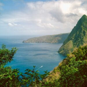 A beautiful landscape view of the Petit Piton from the Gros Piton in Saint Lucia.